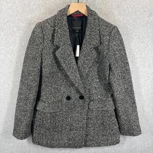 Banana Republic Womens 6 Black Herringbone Jacket Coat Overcoat Dress NWT 772757